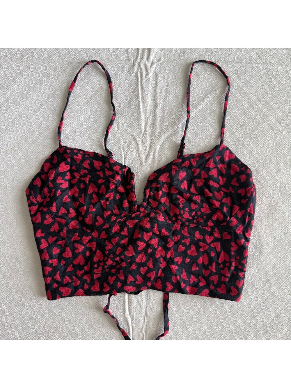Urban Outfitters Black and Red Heart Print Corset Crop Top SP